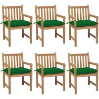 vidaXL Chaises de jardin 6 pcs. avec coussins verts teck massif