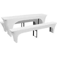 vidaXL Housses de table et bancs Extensibles 3 pcs Blanc 220x50x80 cm