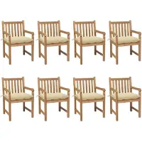 vidaXL Chaises de jardin 8 pcs. avec coussins blanc crème Teck massif