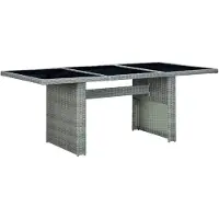 vidaXL Table de jardin gris clair Poly rotin et verre trempé