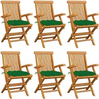 vidaXL Chaises de jardin avec coussins verts 6 pcs. Bois massif teck