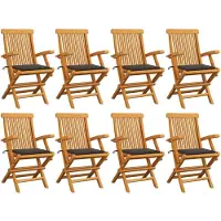 vidaXL Chaises de jardin avec coussins Taupe 8 pcs. Bois massif teck