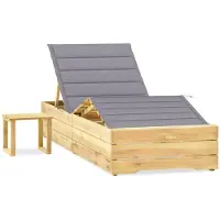 vidaXL Chaise longue de jardin avec table et coussin Pin imprégné