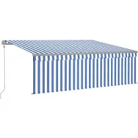 vidaXL Auvent automatique avec store LED Capteur de vent 4x3m Bleu Blanc