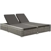 vidaXL Bain de soleil double poly rotin gris