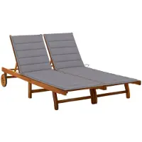 vidaXL Bain de soleil 2 personnes avec coussins en bois massif d'acacia