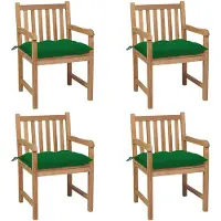 vidaXL Chaises de jardin 4 pcs. avec coussins verts teck massif