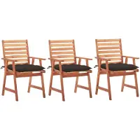 vidaXL Chaises de jardin 3 pièces avec coussins en bois massif d'acacia