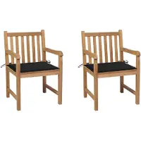 vidaXL Chaises de jardin 2 pcs. avec coussins noirs en teck massif