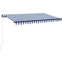 vidaXL Store manuel rétractable avec LED 450x350 cm bleu et blanc