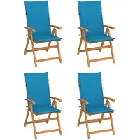 vidaXL Chaises de jardin 4 pcs. avec coussins bleus teck massif