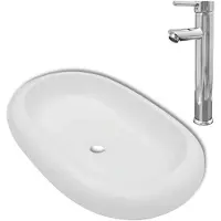 vidaXL Salle de bain lavabo avec mitigeur céramique ovale blanc