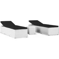 vidaXL 3 pcs. Bains de soleil de jardin avec table de thé Poly rotin blanc