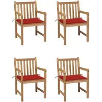 vidaXL Chaises de jardin 4 pièces avec coussins rouges en teck massif