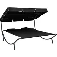 vidaXL Bain de soleil de jardin avec toit solaire et coussin Noir