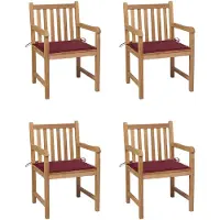 vidaXL Chaises de jardin 4 pcs. avec coussins bordeaux en teck massif