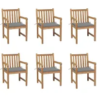 vidaXL Chaises de jardin 6 pcs. avec coussins gris teck massif