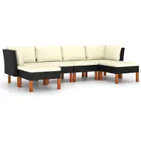 vidaXL Ensemble salon de jardin 6 pièces avec coussins Poly rotin noir