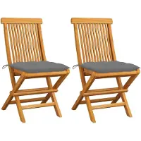 vidaXL Chaises de jardin avec coussins gris 2 pcs. Bois massif teck