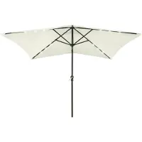 vidaXL Parasol avec LED et mât en acier Blanc sable 2x3 m