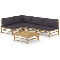 vidaXL Ensemble de salon de jardin 5 pièces avec coussins gris foncé en bambou