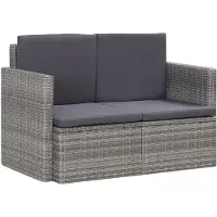 vidaXL Canapé de jardin 2 places avec coussins Gris Poly Rattan