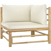 vidaXL Canapé d'angle de jardin avec coussins Crème Blanc Bambou