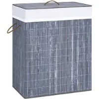 vidaXL Panier à linge avec 2 sections bambou gris 100 L