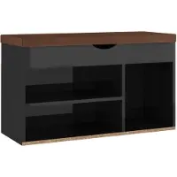 vidaXL Banc à chaussures et coussin Noir brillant Bois d'ingénierie