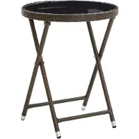 vidaXL Table d'appoint Marron 60 cm Poly rotin et verre trempé