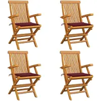 vidaXL Chaises de jardin avec coussins bordeaux 4 pcs. Bois massif teck