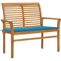 vidaXL Banc de jardin avec revêtement bleu 112 cm bois massif teck