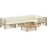 vidaXL Ensemble de salon de jardin 6 pièces avec coussins blanc crème en bambou