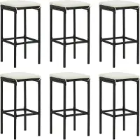 vidaXL Tabouret de bar avec coussin 6 pcs. noir poly rotin