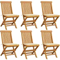 vidaXL Chaises de jardin avec coussins blanc crème 6 pcs. Bois massif teck
