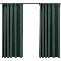 vidaXL Rideaux occultants aspect lin avec crochets 2pcs Vert 140x175cm