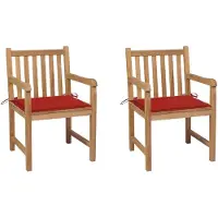 vidaXL Chaises de jardin 2 pcs. avec coussins rouges en teck massif