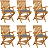 vidaXL Chaises de jardin avec coussins gris 6 pcs. Bois massif teck