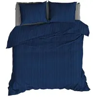 Satin d'or Parure de Lit Satin D'or Satin Rayures Marine Satin-240 x 220 cm | Lits-Jumeaux