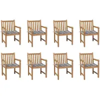 vidaXL Chaises de jardin 8 pcs. Coussins gris à motifs écossais Teck massif