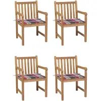 vidaXL Chaises de jardin 4 pcs. Coussins rouges à motifs écossais Teck massif