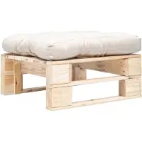 vidaXL Repose-pied palette de jardin et coussin sable Bois naturel