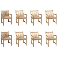 vidaXL Chaises de jardin 8 pcs. avec coussins beiges teck massif