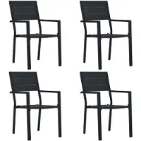 vidaXL Chaises de jardin lot de 4 Noir PEHD Aspect de bois