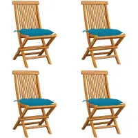 vidaXL Chaises de jardin avec coussins bleu clair 4 pcs. Bois massif teck