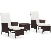 vidaXL Ensemble de salon de jardin 3 pièces avec coussins Poly rotin brun