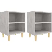 vidaXL Tables de chevet avec pieds en bois 2 pcs Gris béton 40x30x50cm