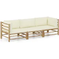 vidaXL Salon de jardin 3 pcs avec coussins blanc crème bambou