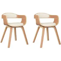 vidaXL Chaise de salle à manger 2 pcs. Crème bois courbé et similicuir
