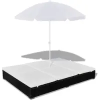 vidaXL Chaise longue avec parasol Poly rotin noir
